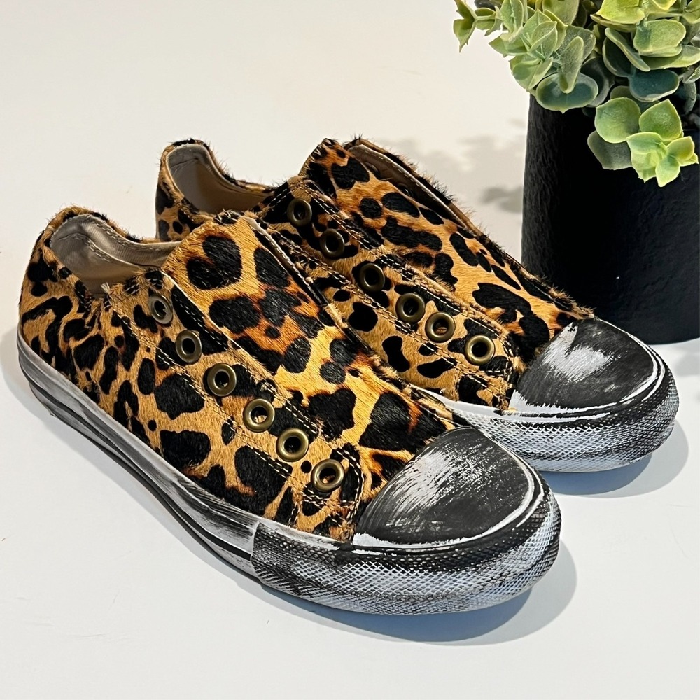 Naughty Monkey Sneakers Shoes Shalomar Leopard Distressed Ponyhair Women's 6